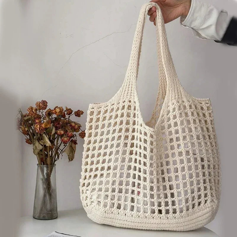 Women’s Crochet Tote Bag Spacious Hollow Knit Everyday Tote