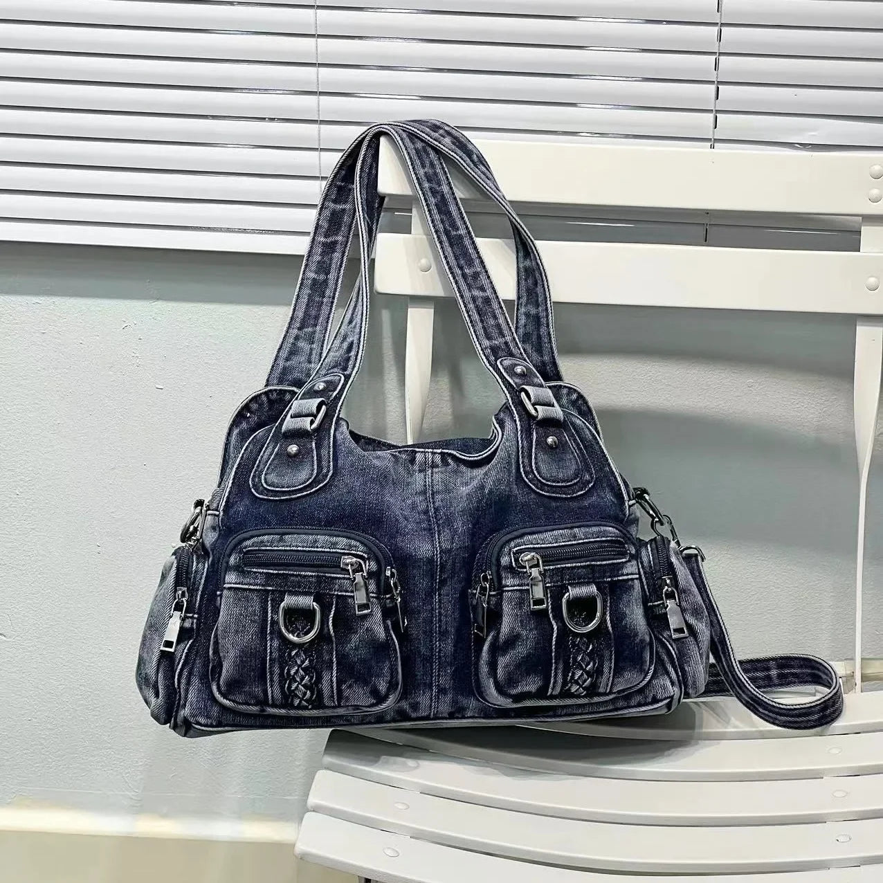 Sage | Women's Vintage Washed Denim Crossbody Messenger Bag