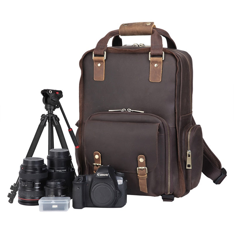 Marco | Men's Large Leather Camera Backpack with Tripod Holder