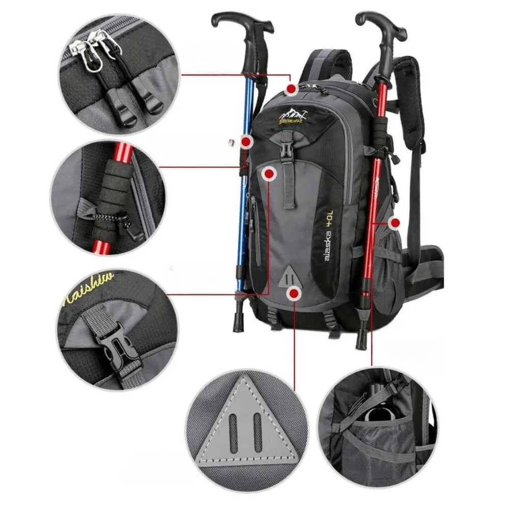 Men's Backpack 40L Waterproof Hiking Rucksack with Trekking Pole Straps