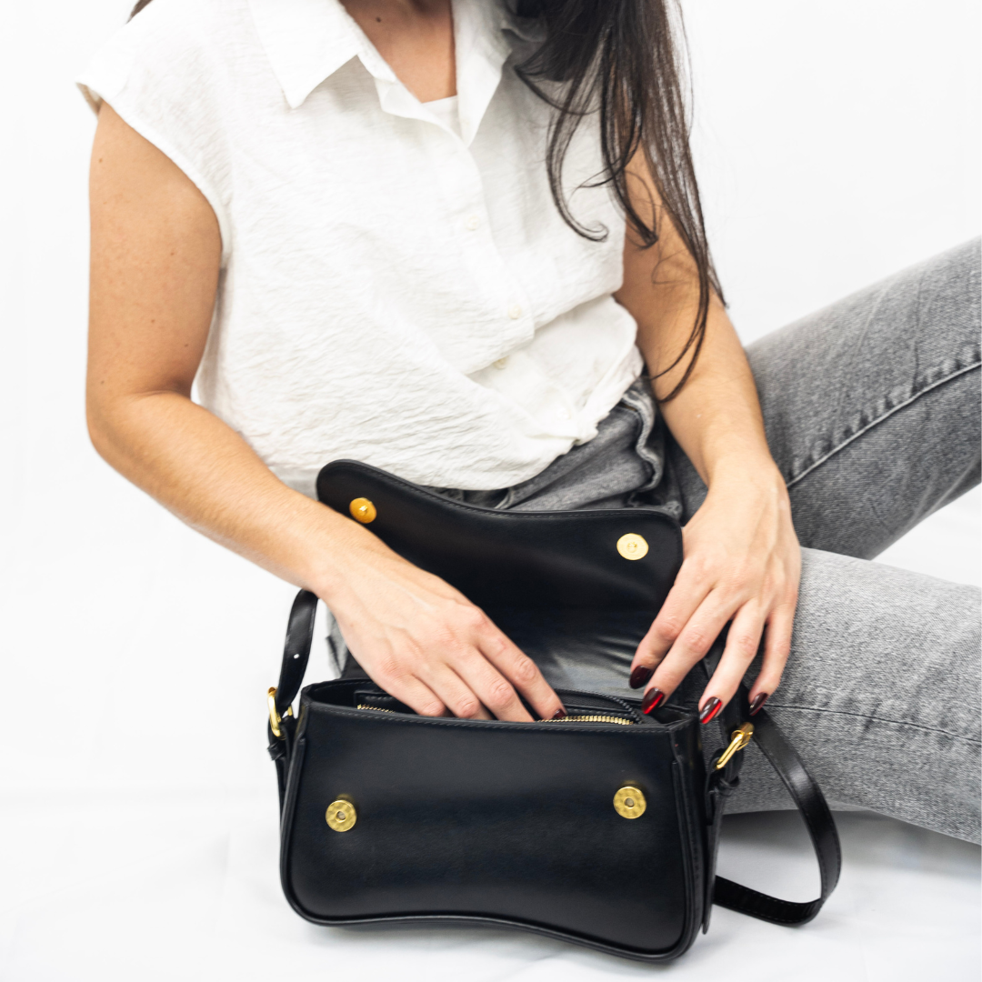 Women’s Curved Flap Bag with Adjustable Shoulder Strap