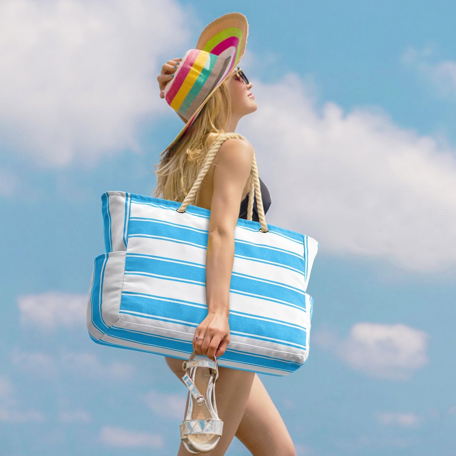 Oversized Waterproof Sandproof Beach Tote Bag With Secure Zipper Top