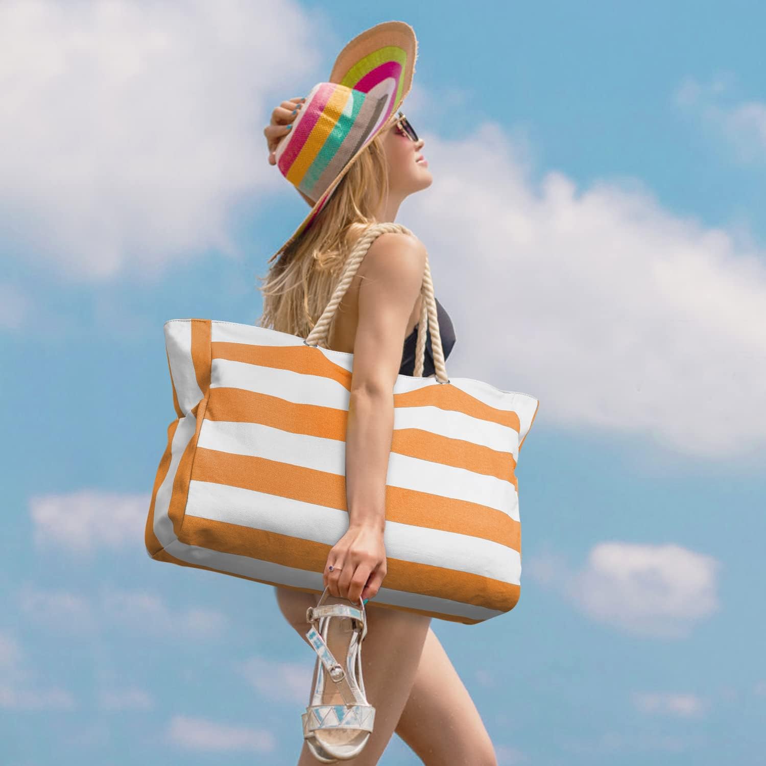 Oversized Waterproof Sandproof Beach Tote Bag With Secure Zipper Top