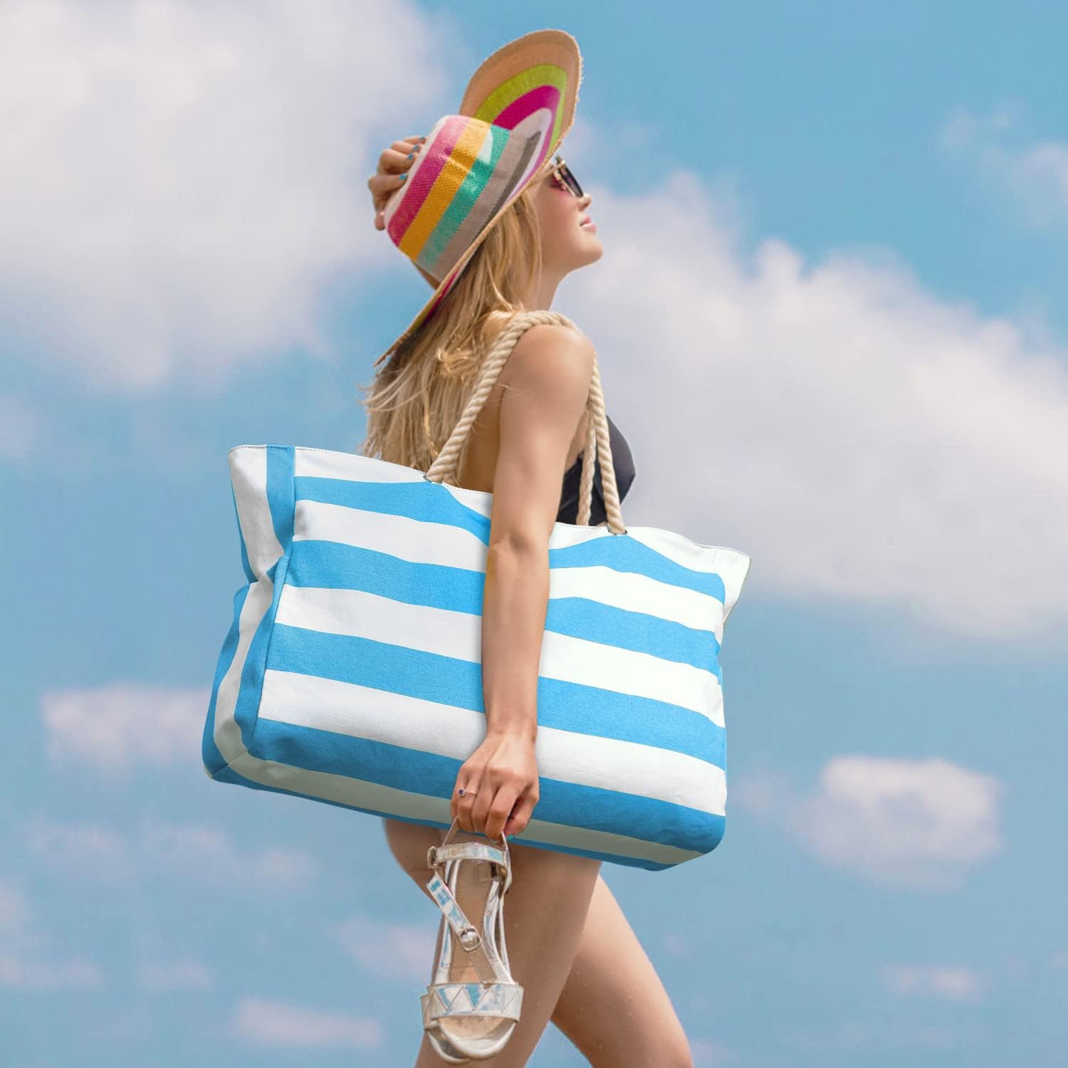 Oversized Waterproof Sandproof Beach Tote Bag With Secure Zipper Top