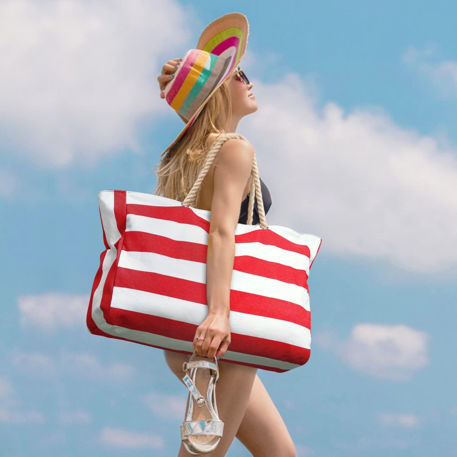 Oversized Waterproof Sandproof Beach Tote Bag With Secure Zipper Top