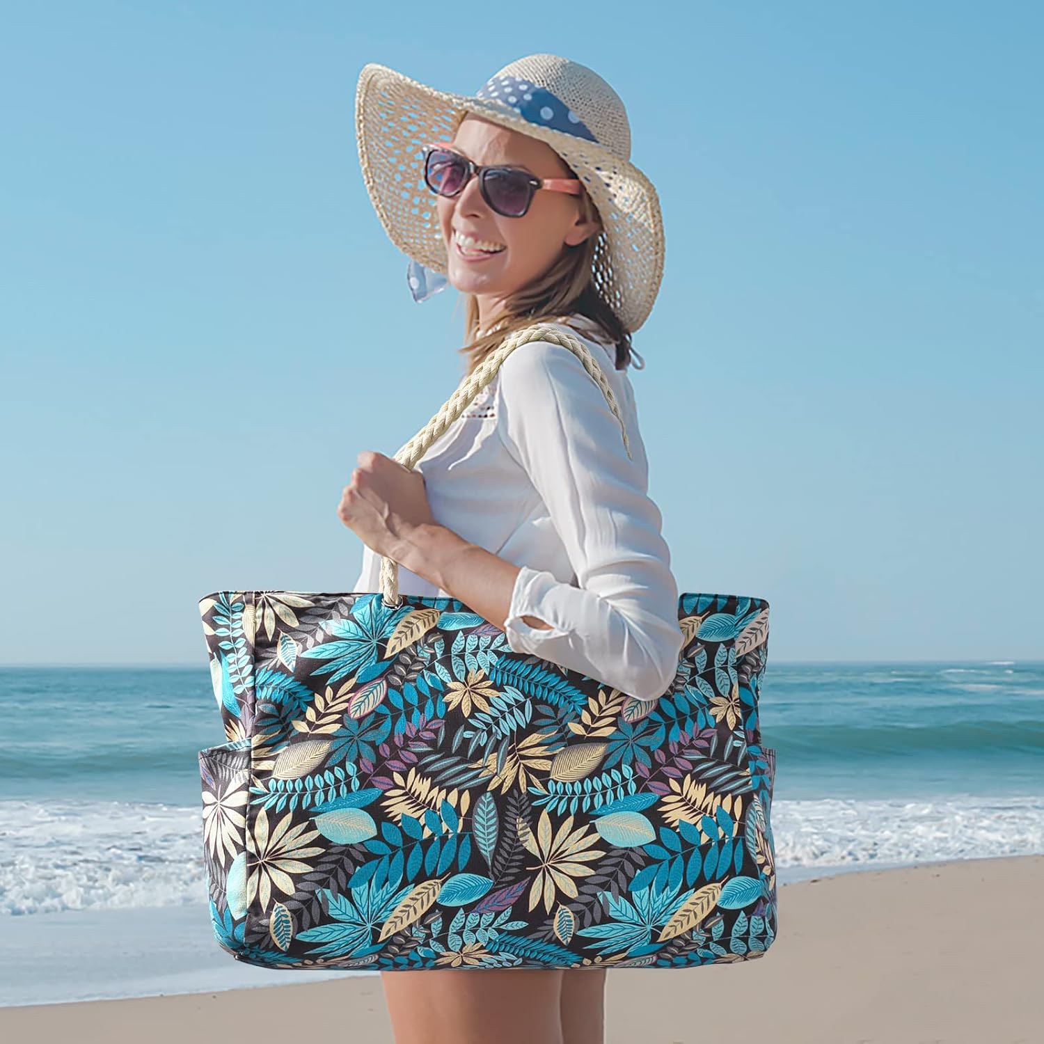 Oversized Waterproof Sandproof Beach Tote Bag With Secure Zipper Top