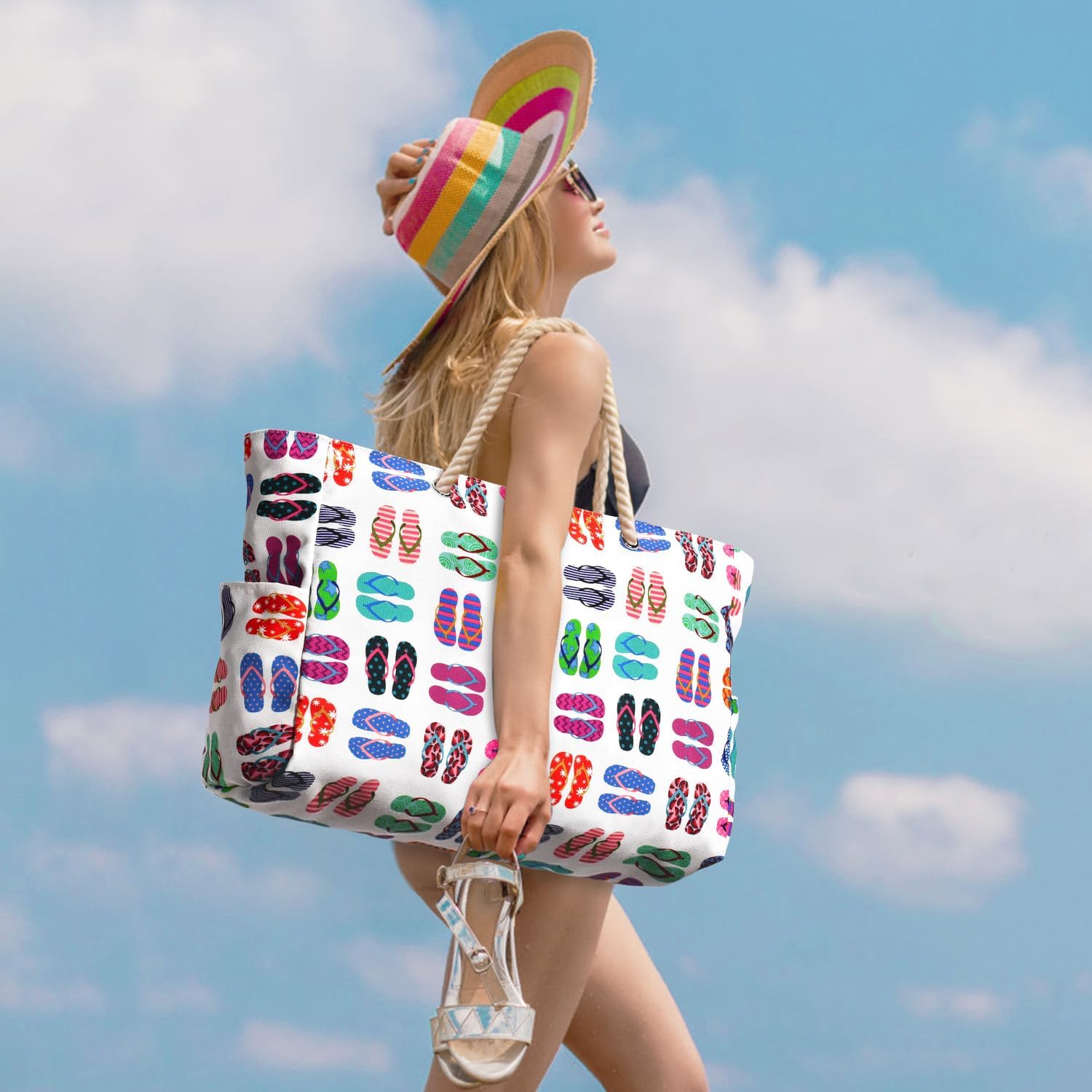 Oversized Waterproof Sandproof Beach Tote Bag With Secure Zipper Top