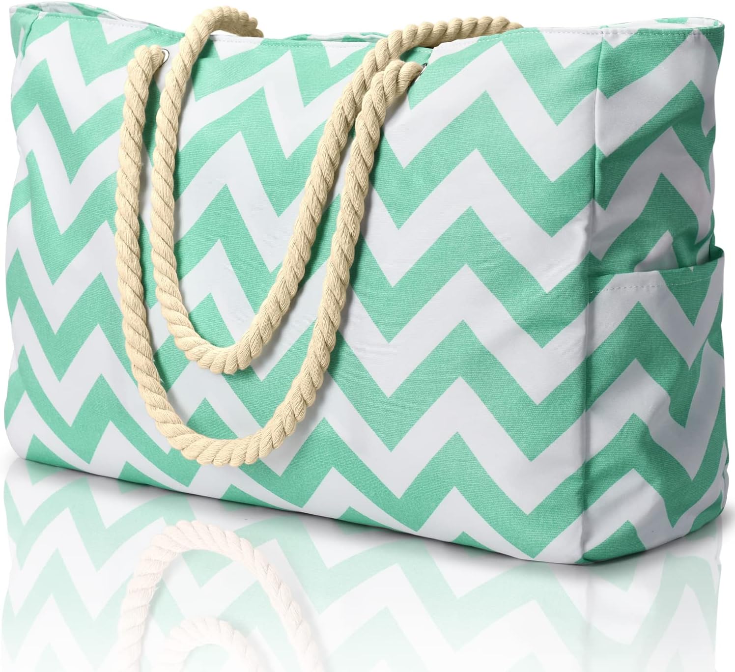 Oversized Waterproof Sandproof Beach Tote Bag With Secure Zipper Top