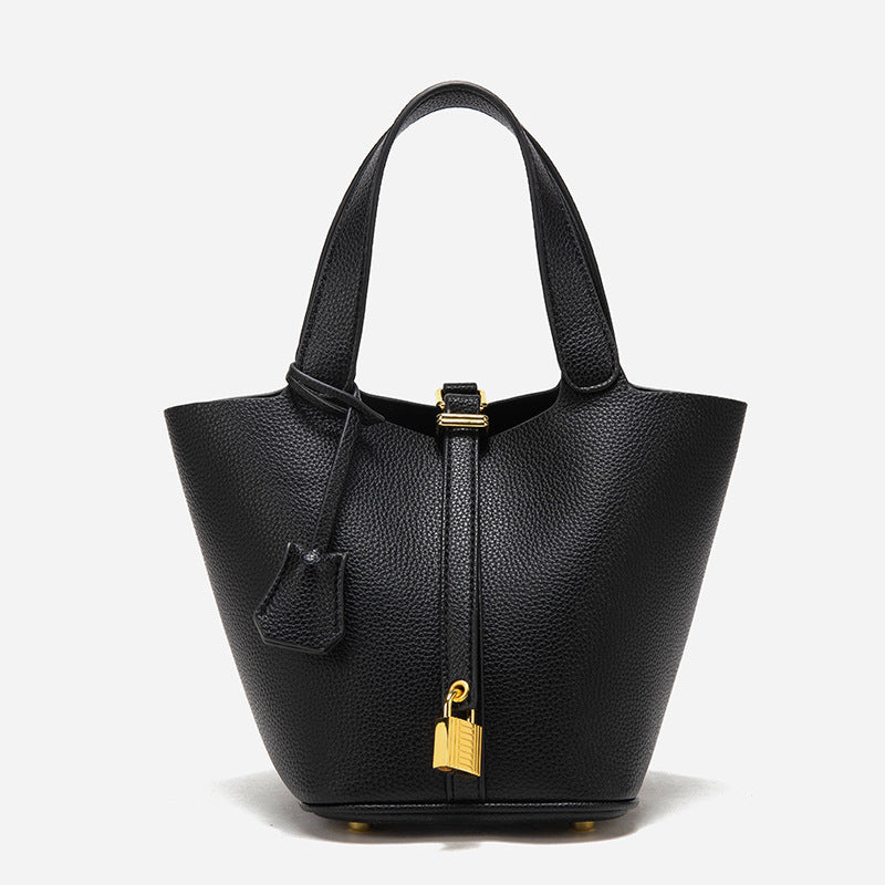 Women’s Elegant Top Handle Handbag with Gold Accent Lock