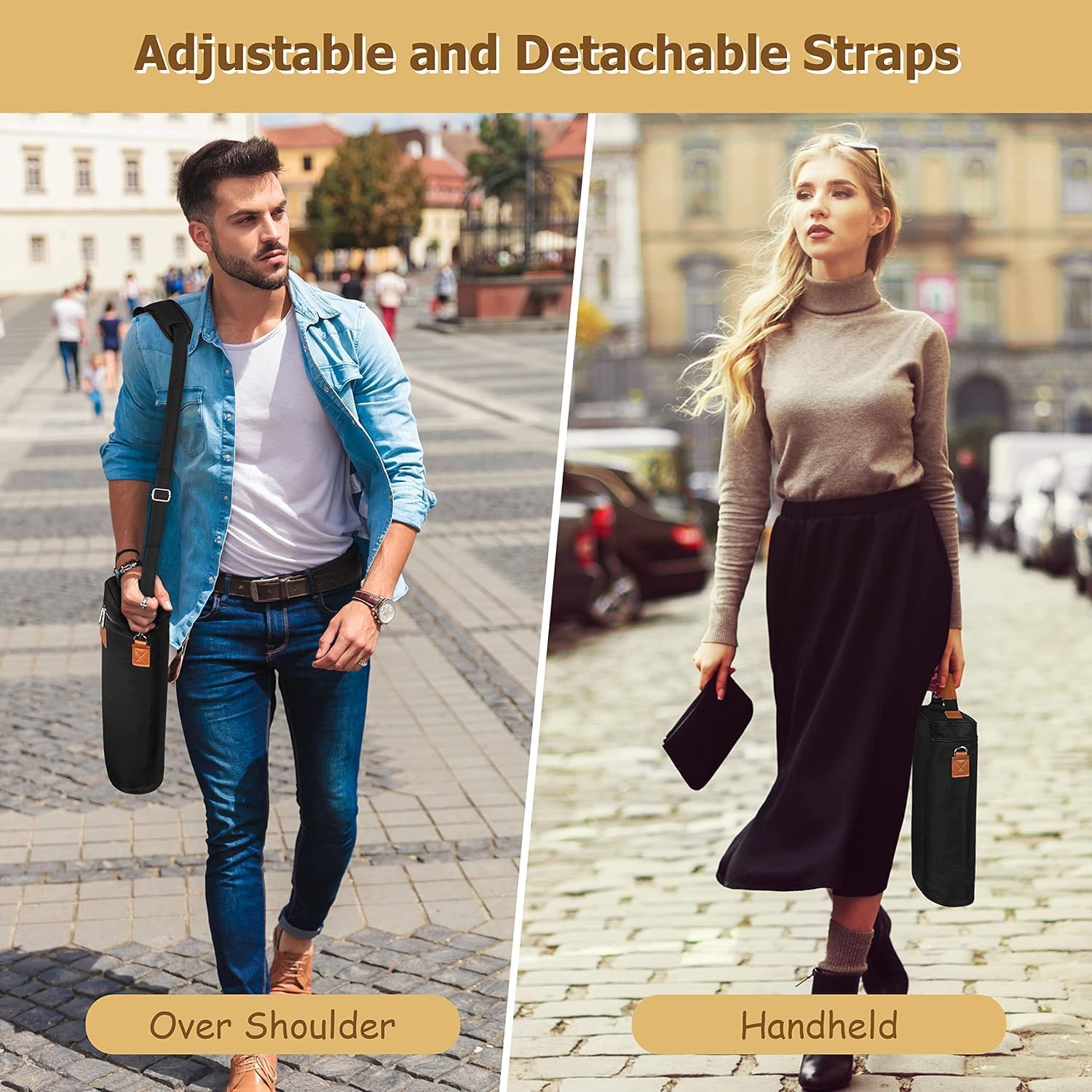 Double Wine Bottle Cooler Carrier Bag for Travel and Outdoor Picnics