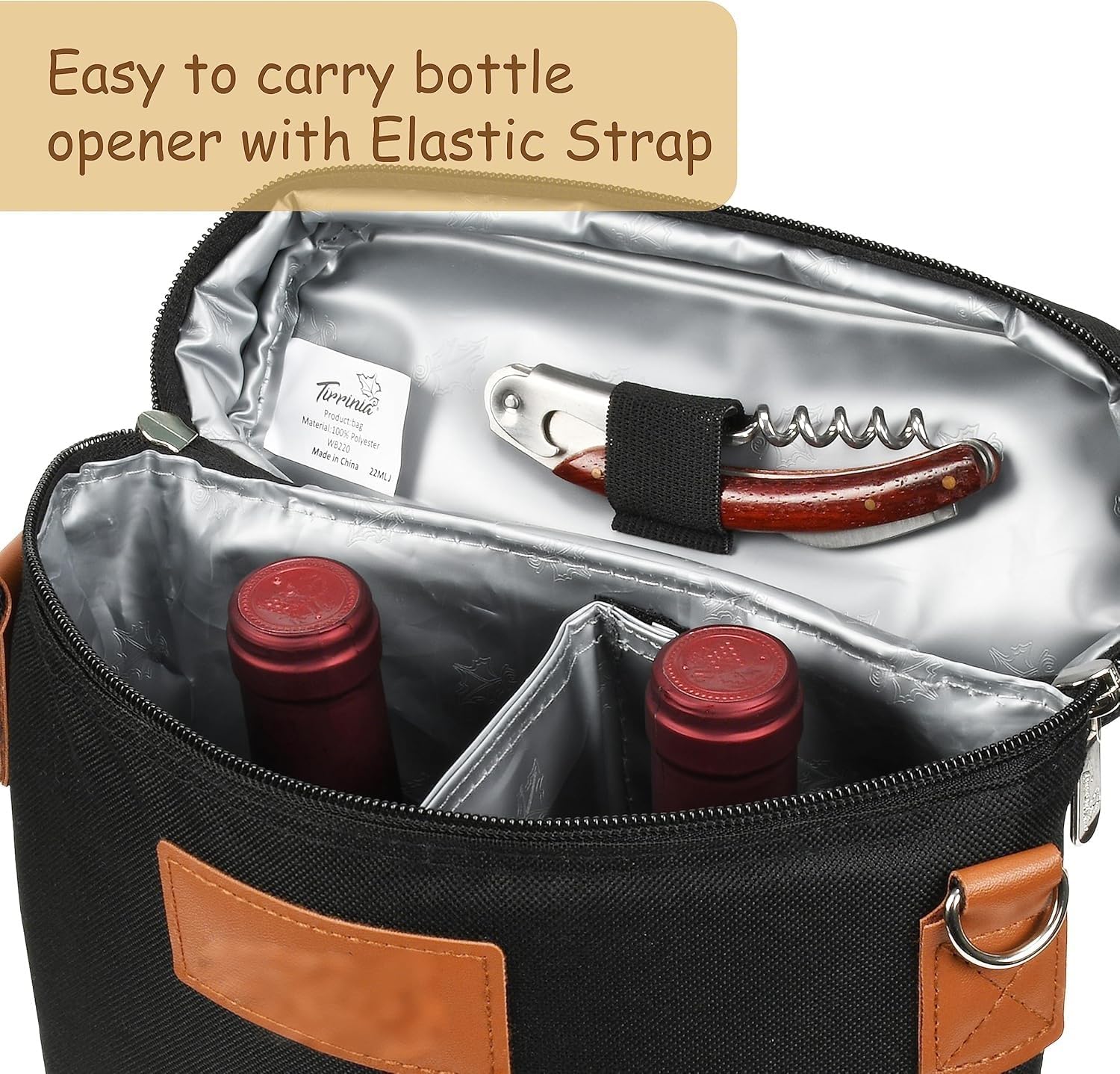 Double Wine Bottle Cooler Carrier Bag for Travel and Outdoor Picnics