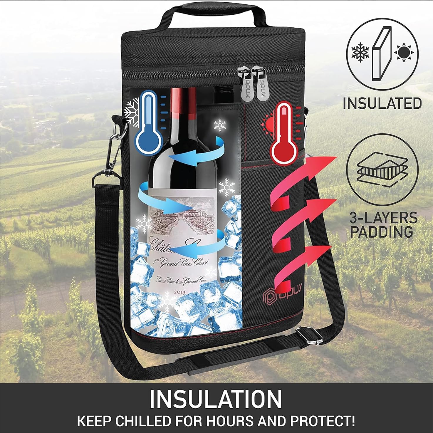 Insulated Wine Tote Bag For Two Bottles With Leakproof Divider And Strap