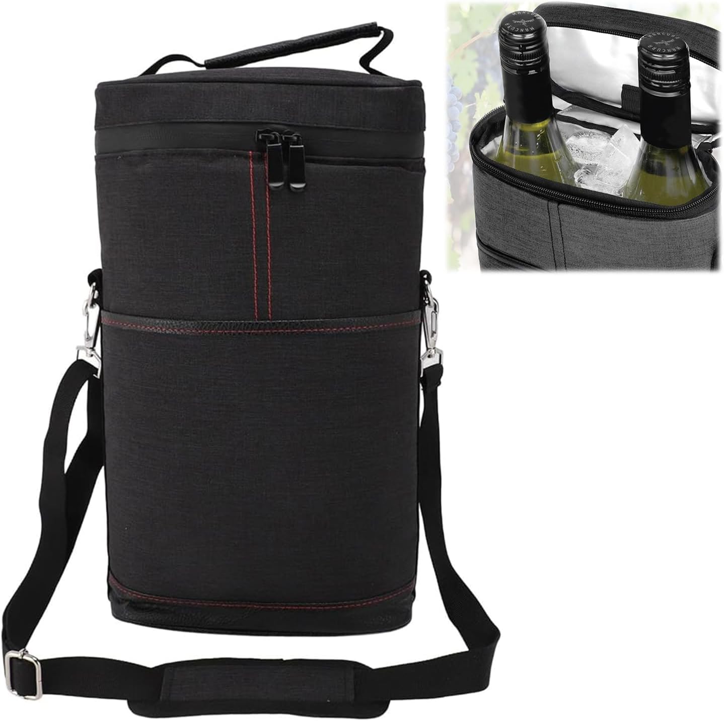 Insulated Wine Tote Bag For Two Bottles With Leakproof Divider And Strap