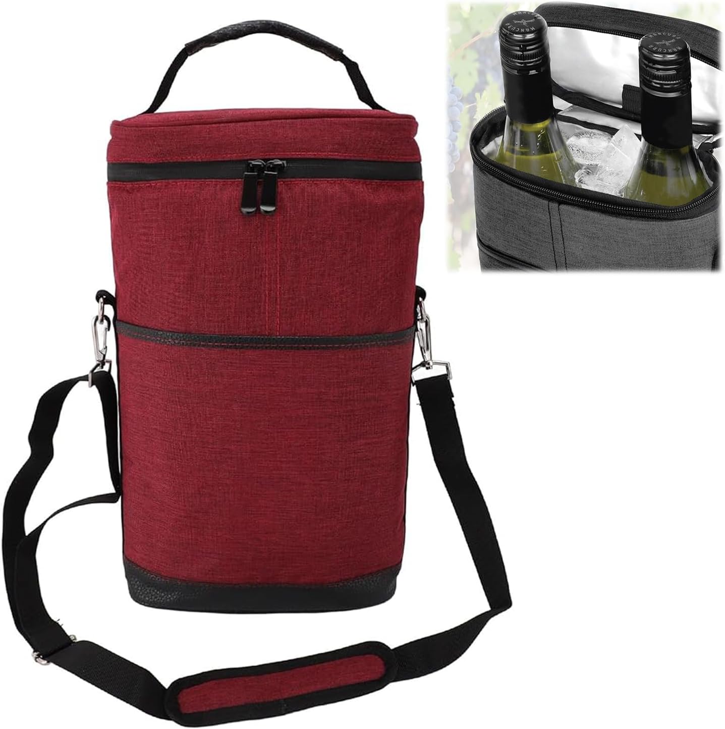 Insulated Wine Tote Bag For Two Bottles With Leakproof Divider And Strap
