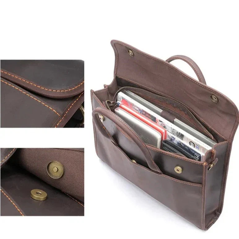 Men's Genuine Leather Business Briefcase Crossbody Messenger Bag