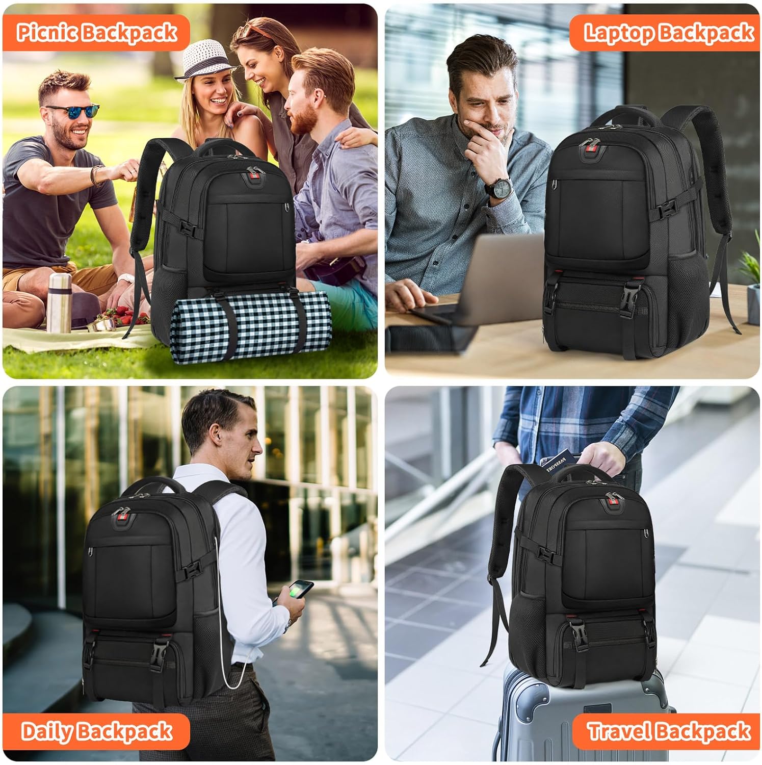 Travel Laptop Backpack with Insulated Meal Pocket and USB Charging