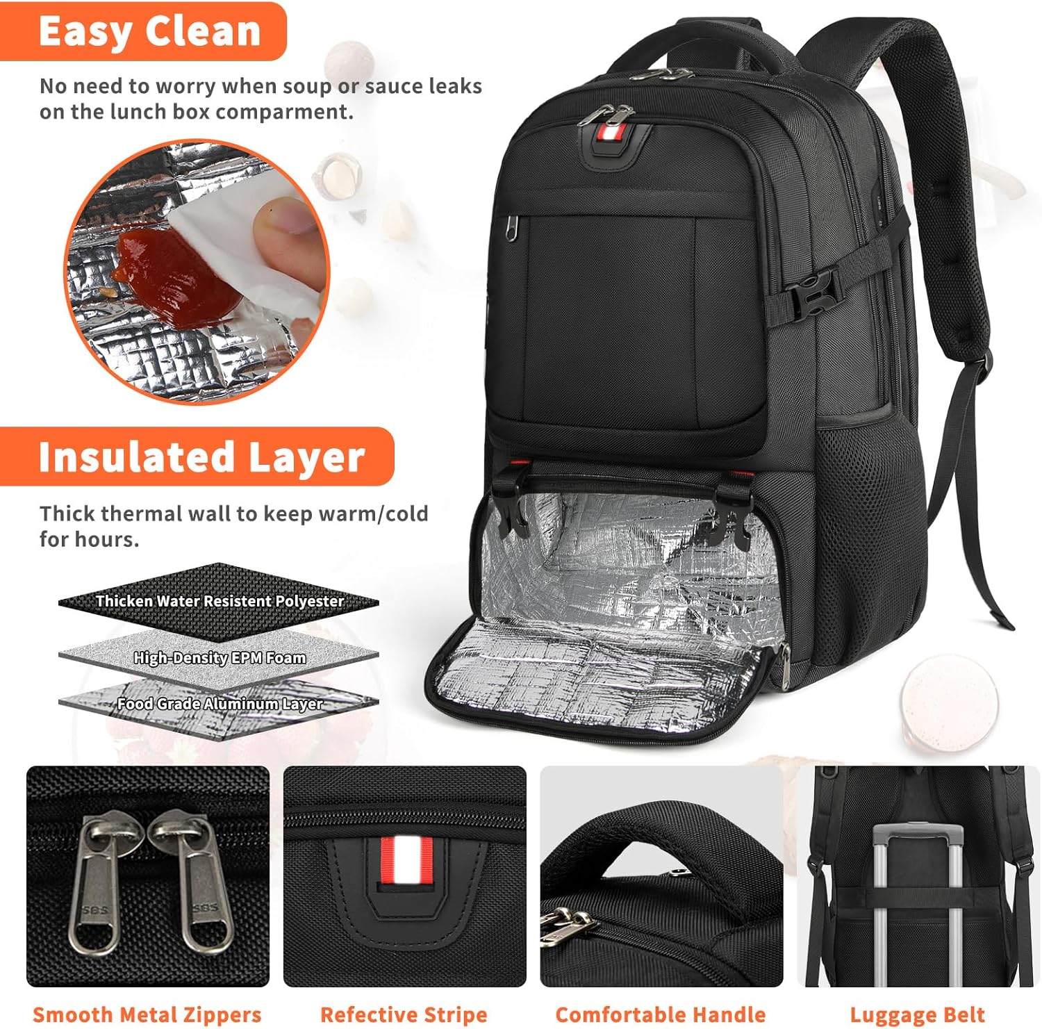Travel Laptop Backpack with Insulated Meal Pocket and USB Charging