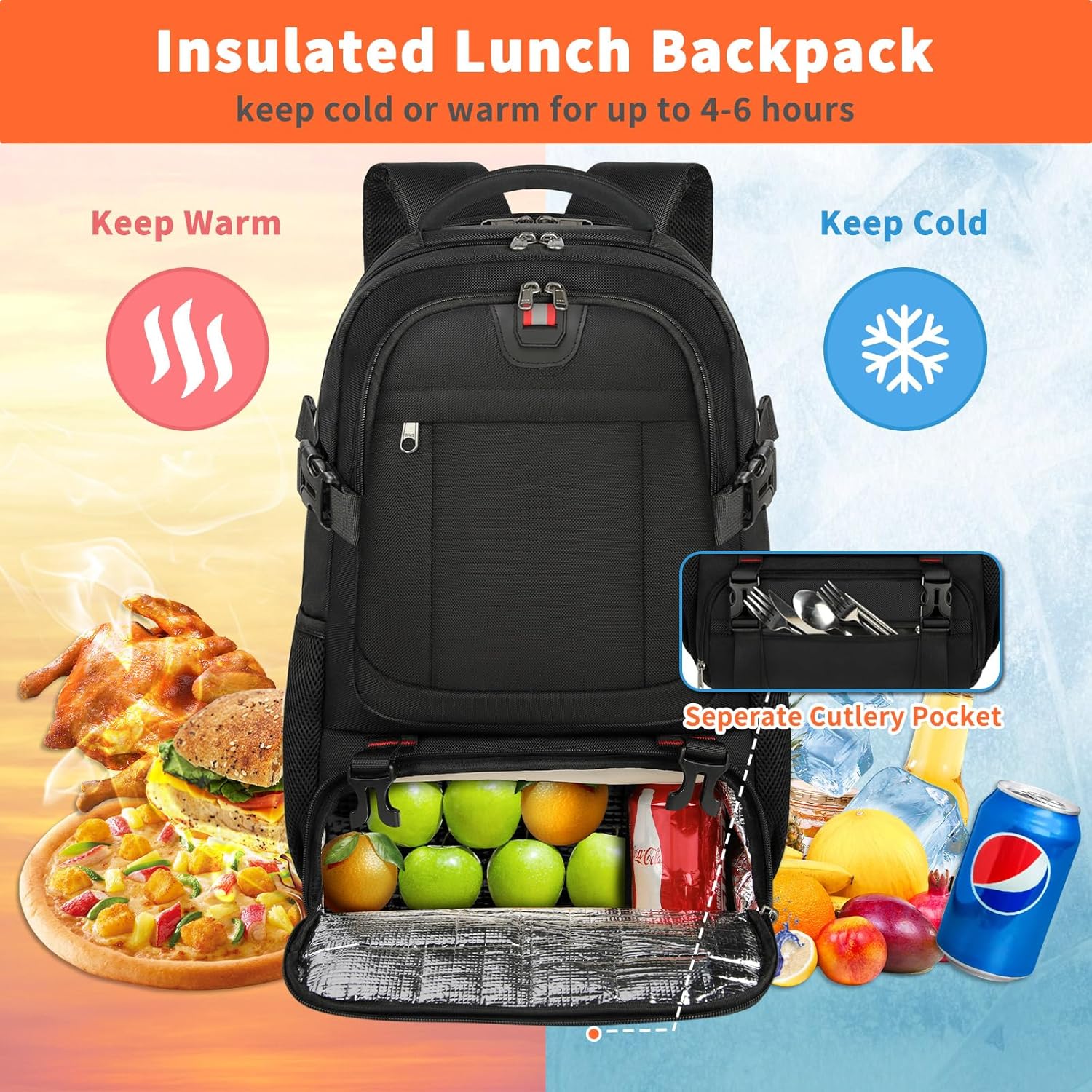 Travel Laptop Backpack with Insulated Meal Pocket and USB Charging