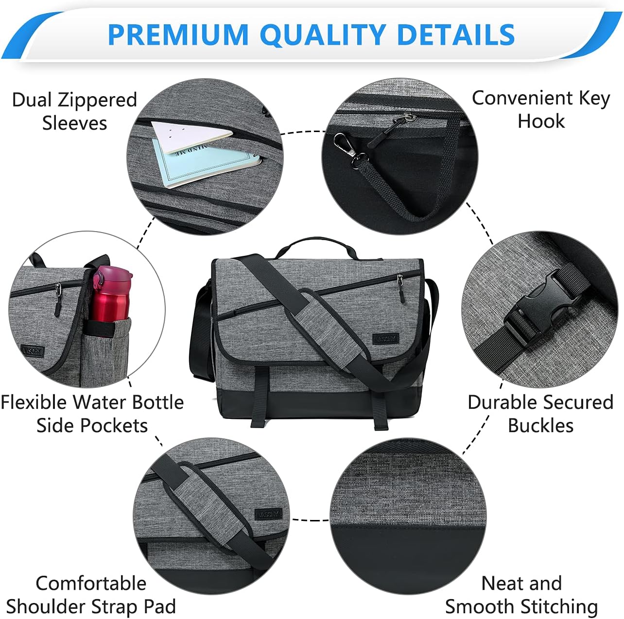 Water-Resistant Laptop Bag with Padded Compartment and Travel Sleeve