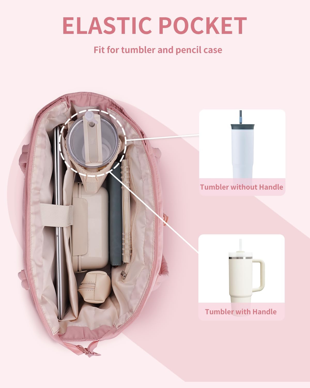 Quilted Work Travel Tote with Cup Holder and Padded Sleeve for Laptop