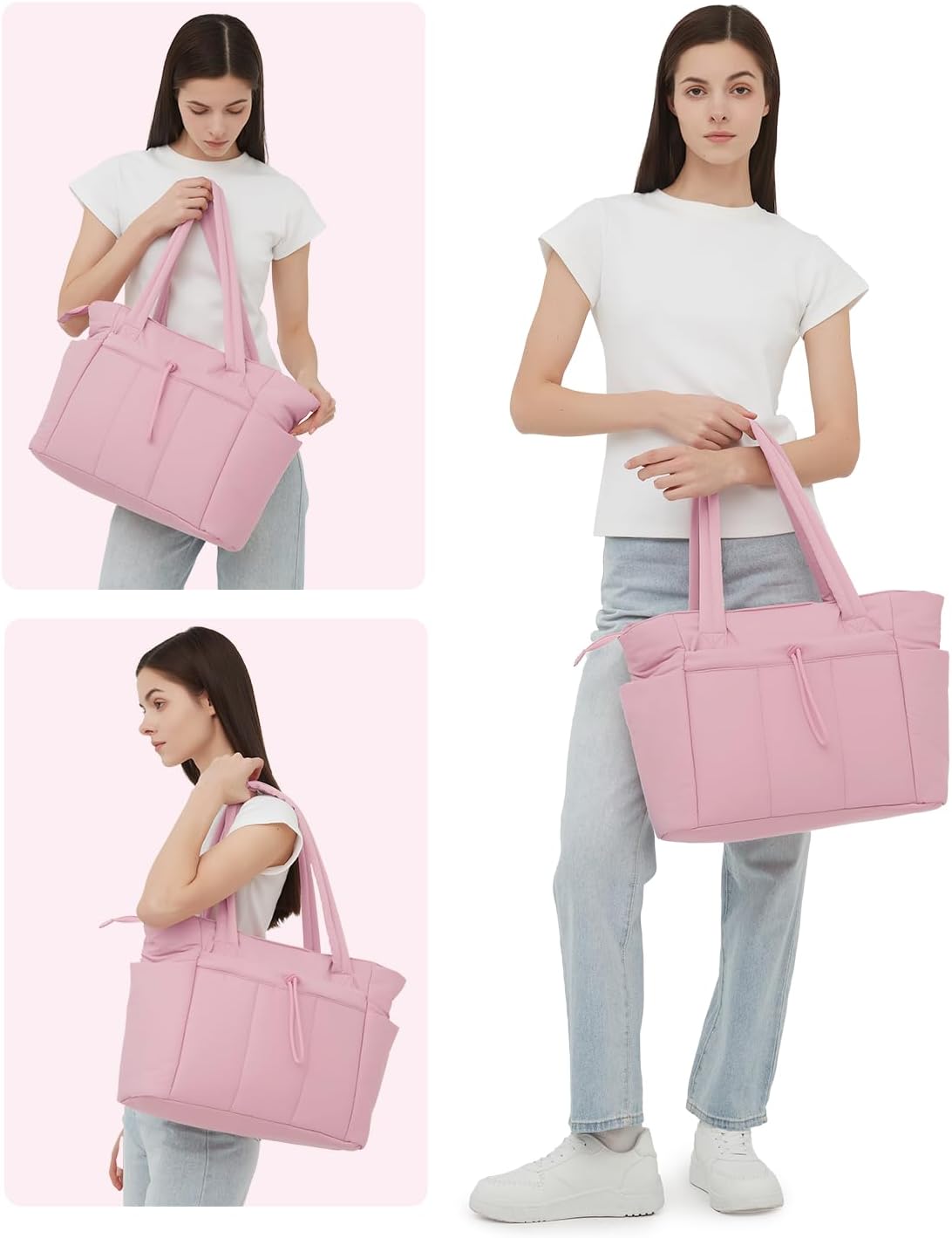 Quilted Work Travel Tote with Cup Holder and Padded Sleeve for Laptop