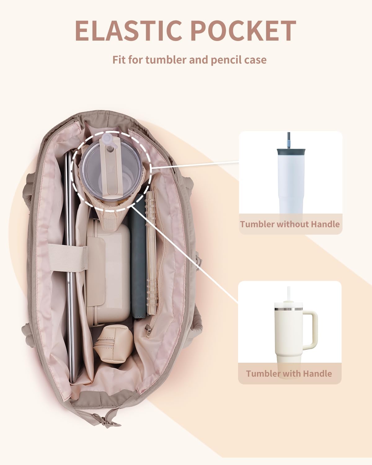 Quilted Work Travel Tote with Cup Holder and Padded Sleeve for Laptop