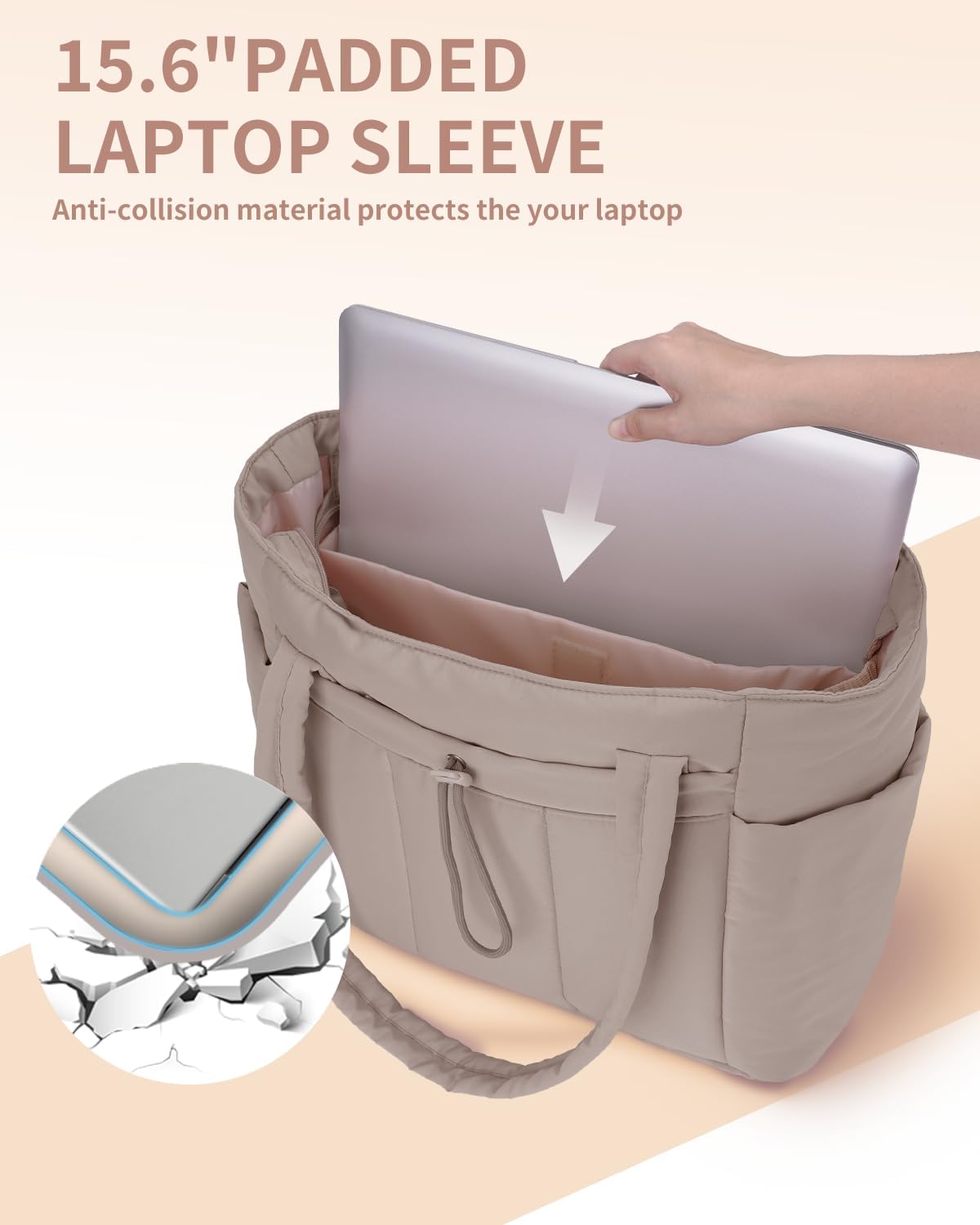 Quilted Work Travel Tote with Cup Holder and Padded Sleeve for Laptop