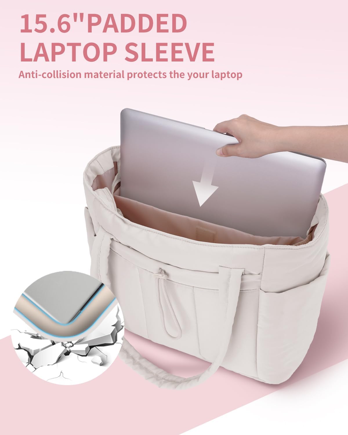 Quilted Work Travel Tote with Cup Holder and Padded Sleeve for Laptop