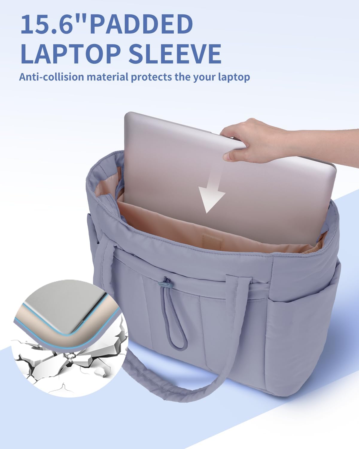 Quilted Work Travel Tote with Cup Holder and Padded Sleeve for Laptop