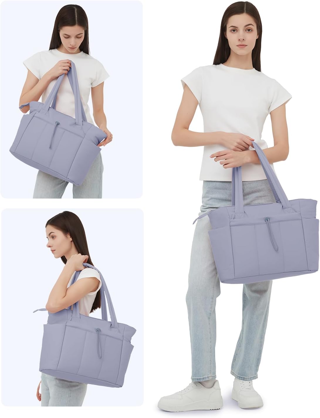 Quilted Work Travel Tote with Cup Holder and Padded Sleeve for Laptop