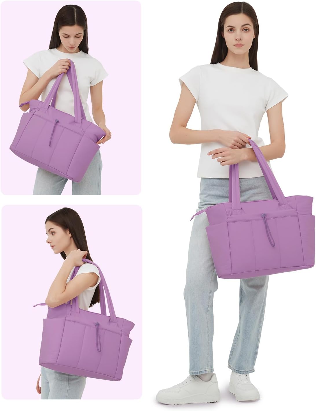 Quilted Work Travel Tote with Cup Holder and Padded Sleeve for Laptop
