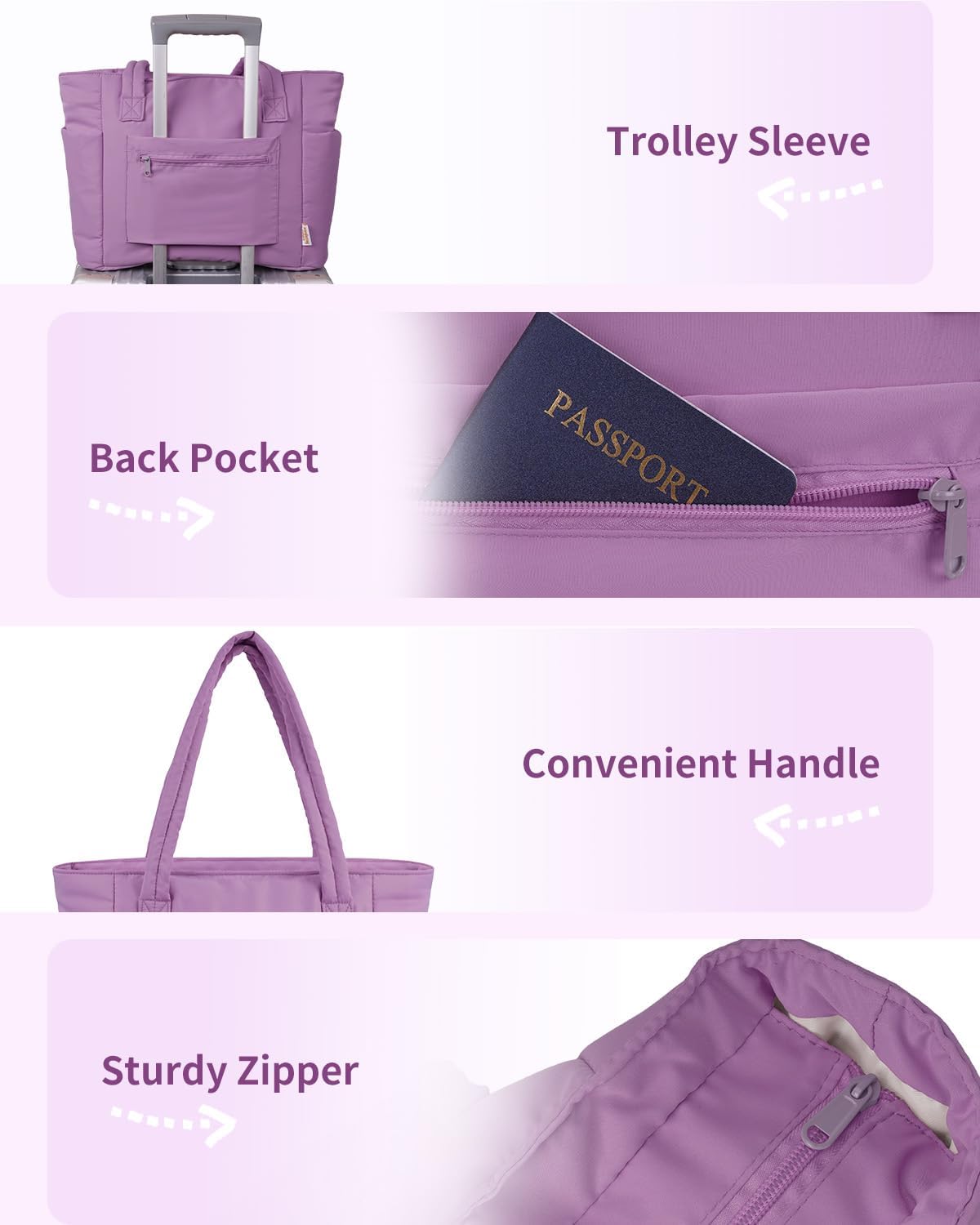 Quilted Work Travel Tote with Cup Holder and Padded Sleeve for Laptop