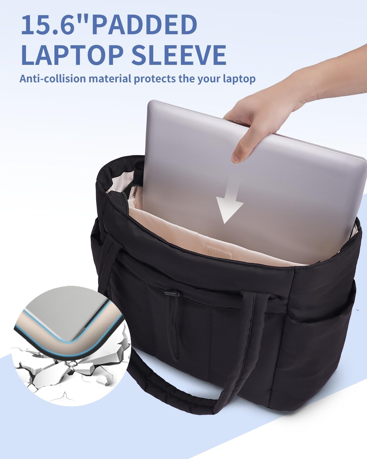 Quilted Work Travel Tote with Cup Holder and Padded Sleeve for Laptop