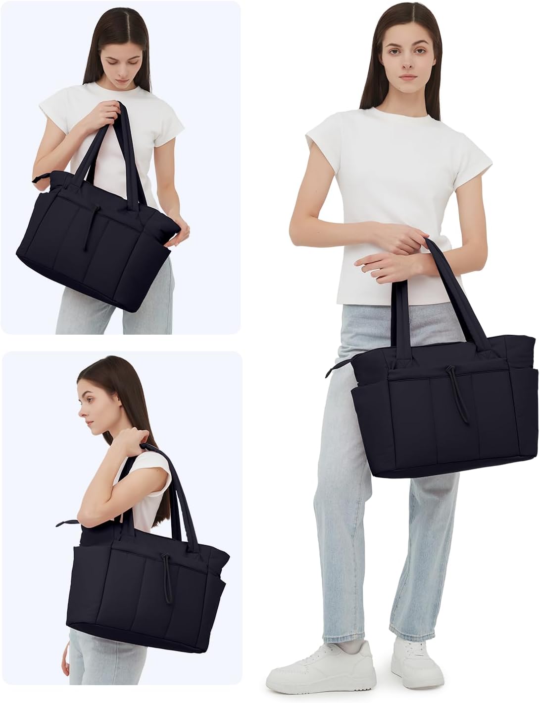 Quilted Work Travel Tote with Cup Holder and Padded Sleeve for Laptop