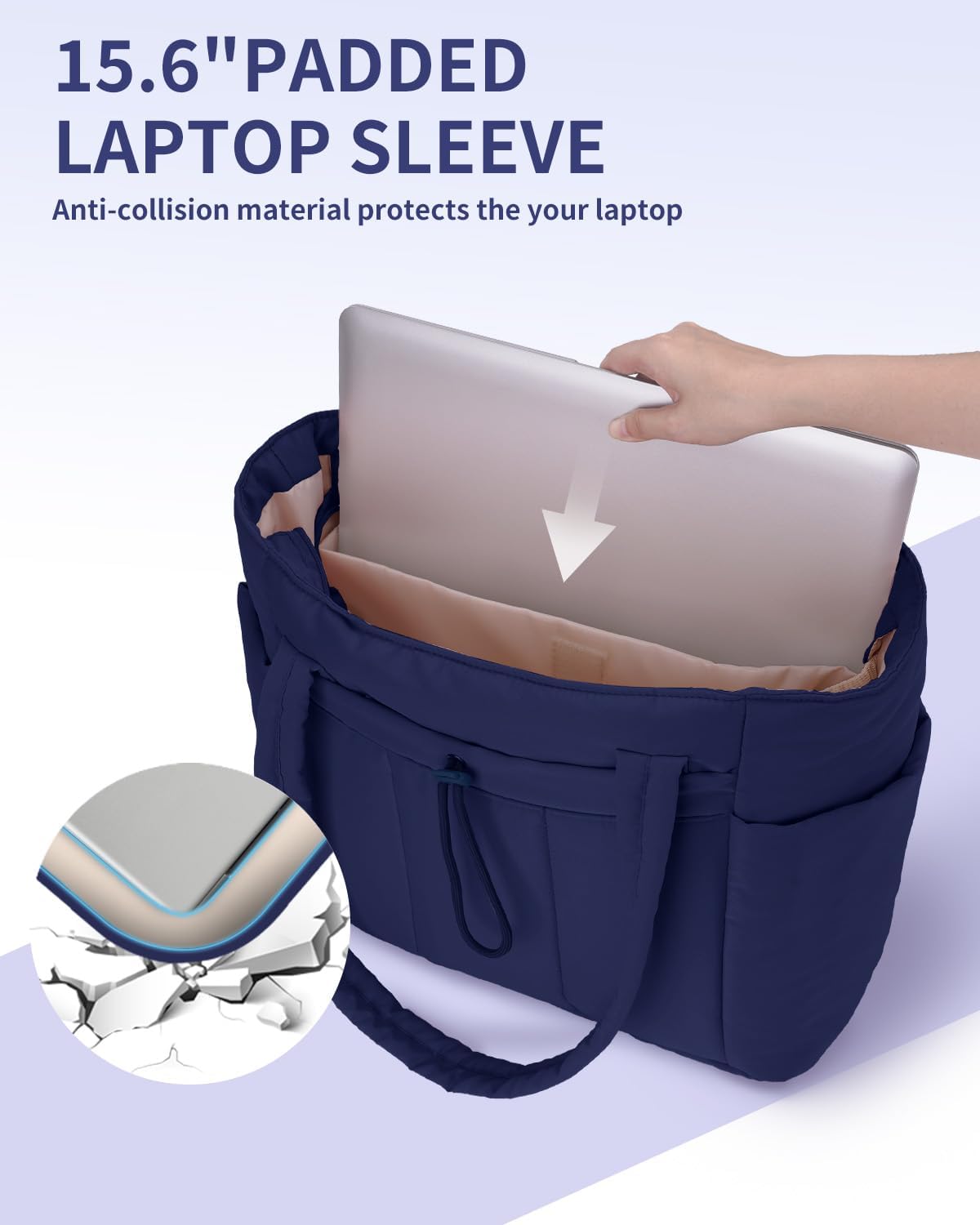 Quilted Work Travel Tote with Cup Holder and Padded Sleeve for Laptop