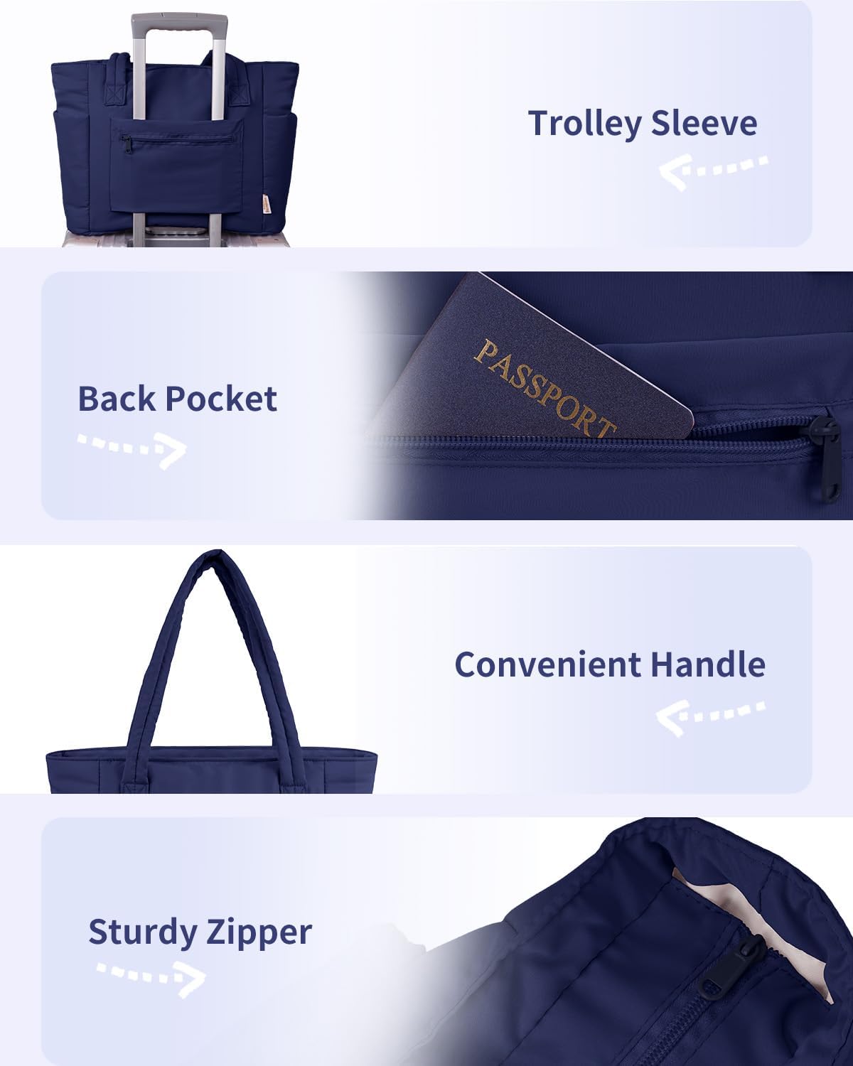 Quilted Work Travel Tote with Cup Holder and Padded Sleeve for Laptop