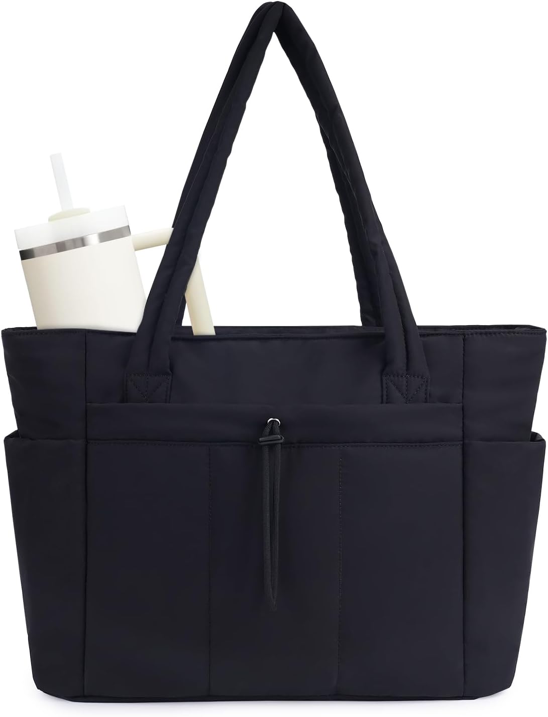 Quilted Work Travel Tote with Cup Holder and Padded Sleeve for Laptop