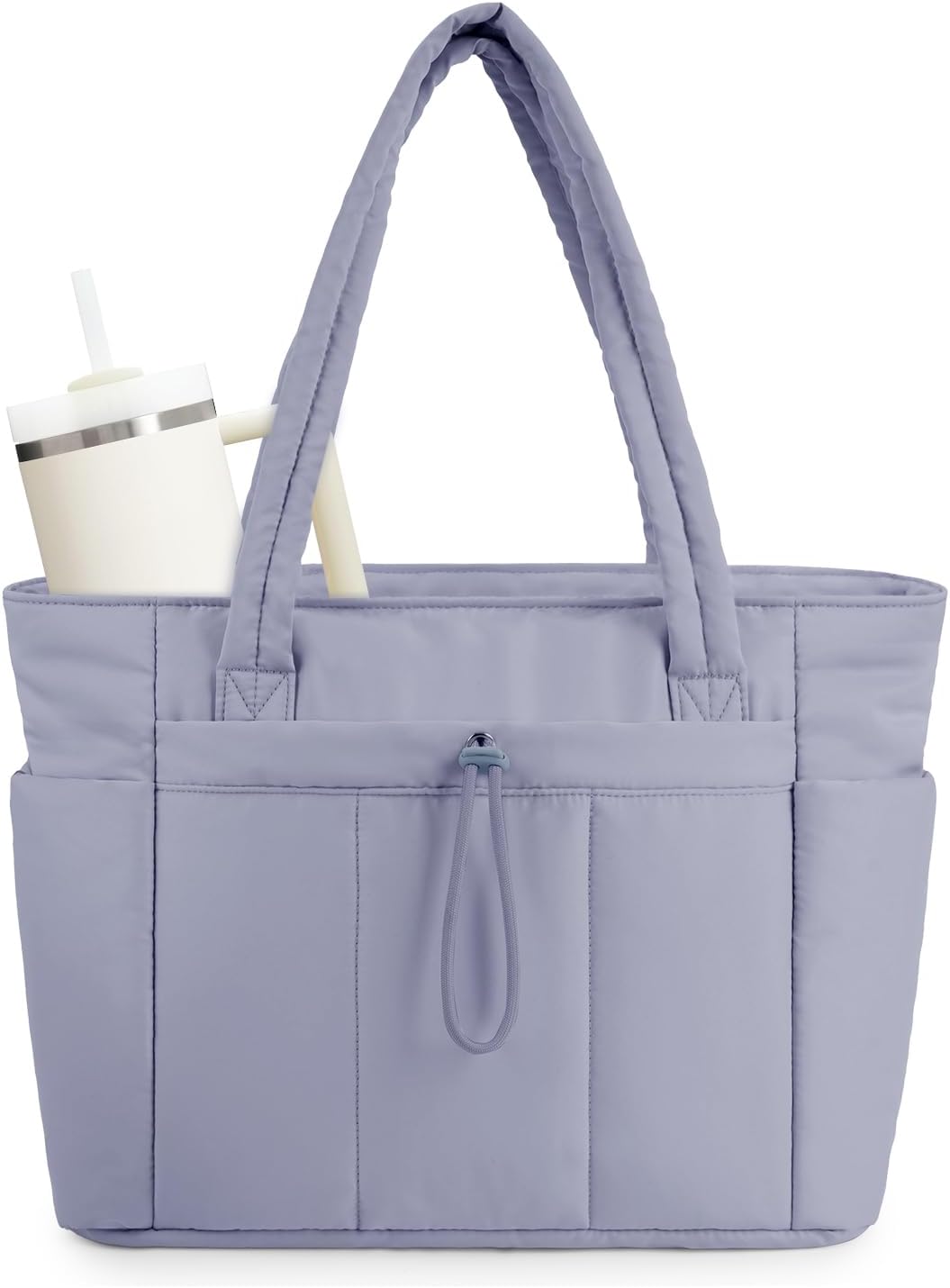 Quilted Work Travel Tote with Cup Holder and Padded Sleeve for Laptop
