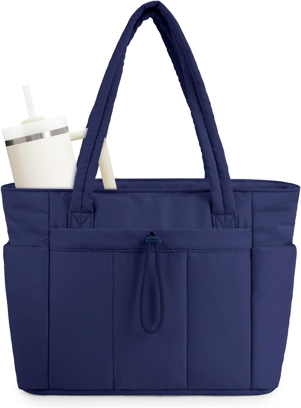 Quilted Work Travel Tote with Cup Holder and Padded Sleeve for Laptop