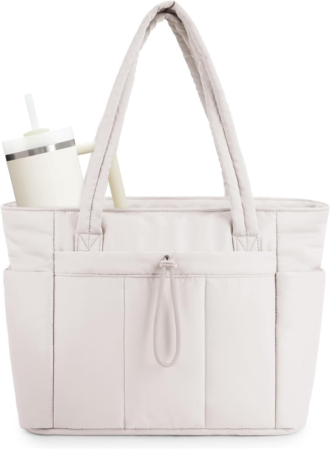 Quilted Work Travel Tote with Cup Holder and Padded Sleeve for Laptop