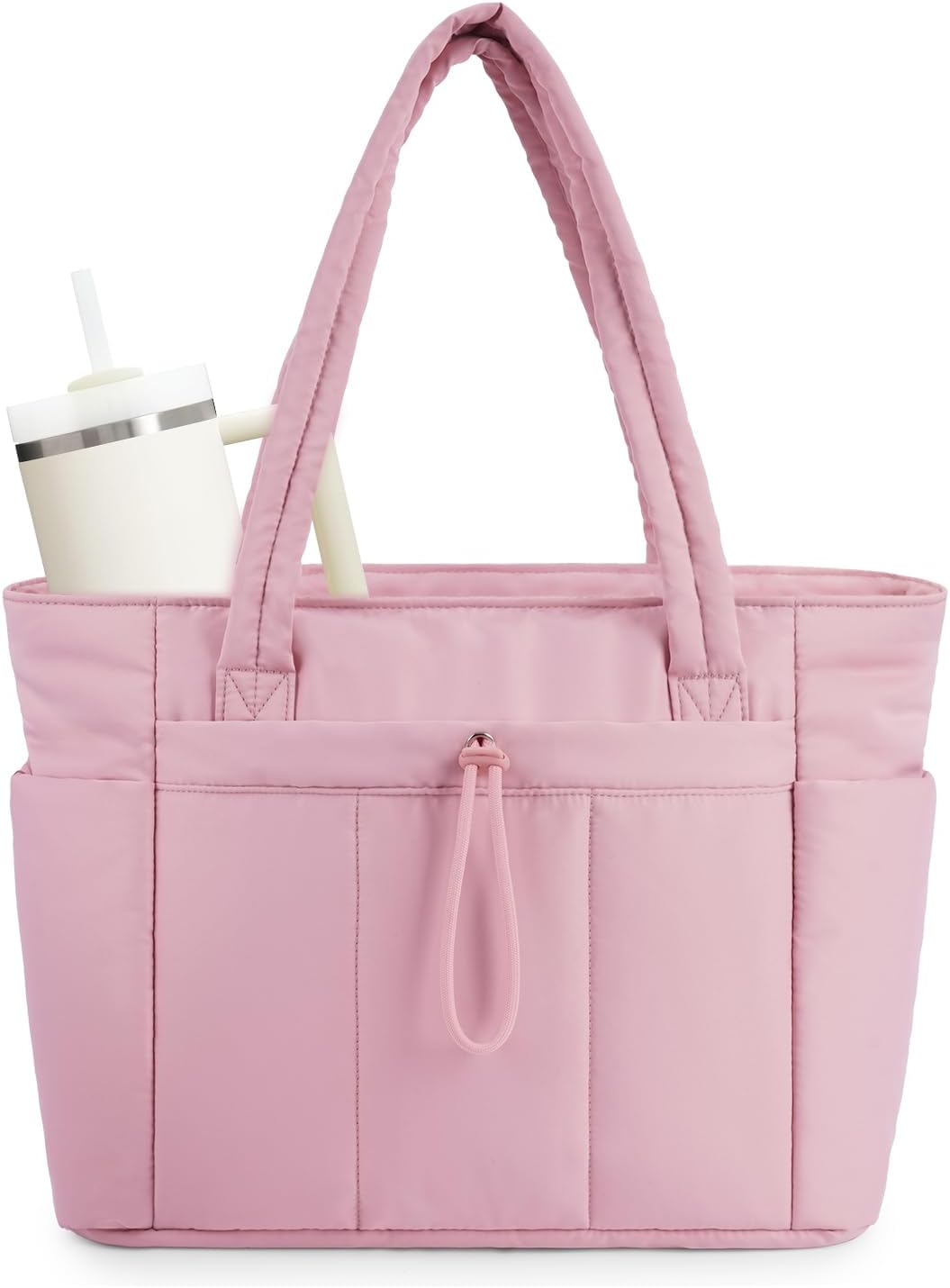 Quilted Work Travel Tote with Cup Holder and Padded Sleeve for Laptop