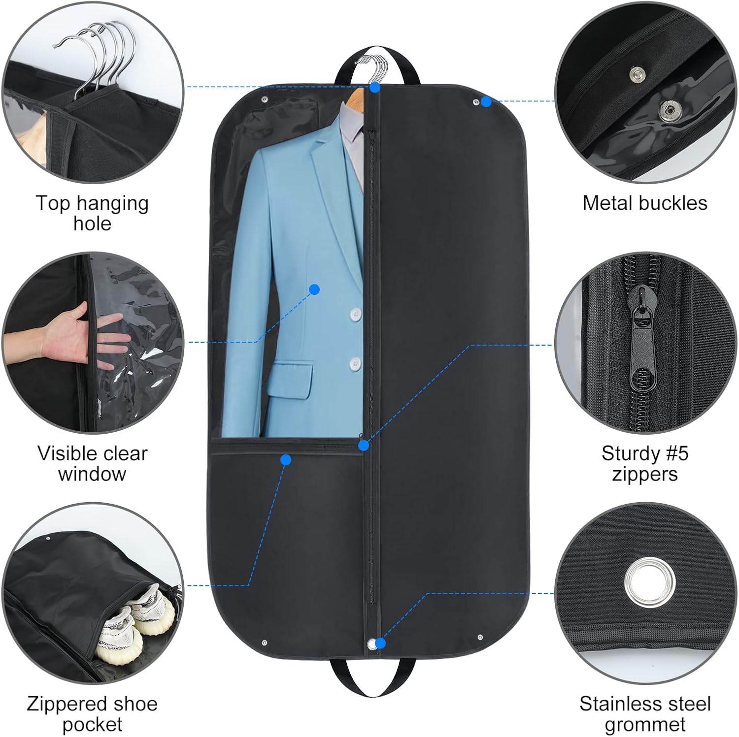 Travel Garment Bag with Extra Capacity, Clear Window and Accessory Pockets