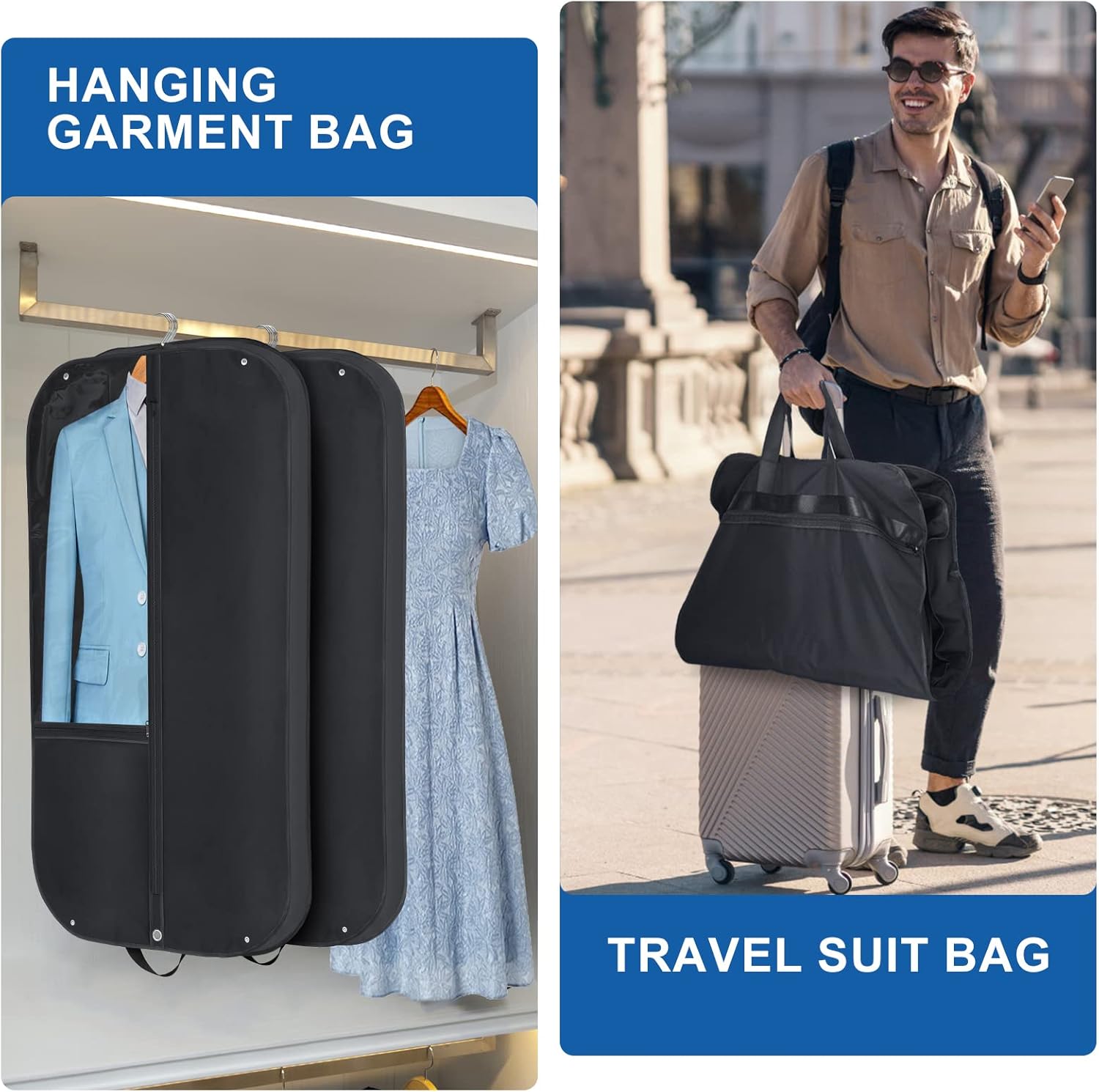 Travel Garment Bag with Extra Capacity, Clear Window and Accessory Pockets
